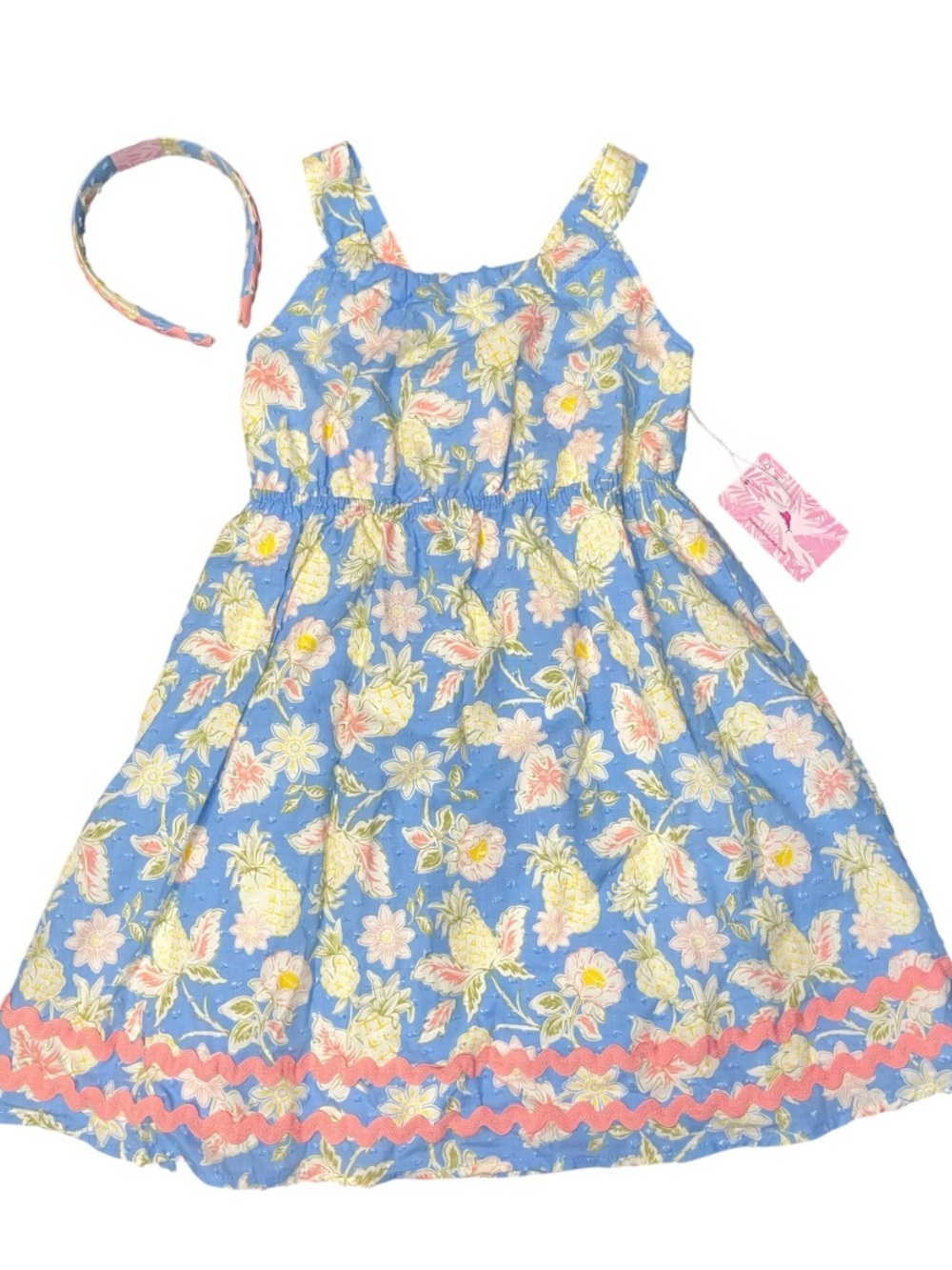 Tommy Bahama Blue Yellow Pink Sun Dress Thin Straps NWT Girls 7 Headband Floral